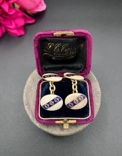Antique 18ct Yellow Gold Cufflinks: Edwardian Enamel Stripe Decoration