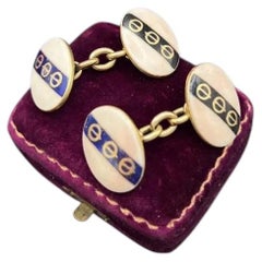 Antique 18ct Yellow Gold Cufflinks: Edwardian Enamel Stripe Decoration