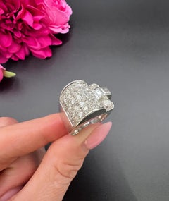 Vintage 1940s Platinum, Diamond Tank Cocktail Ring