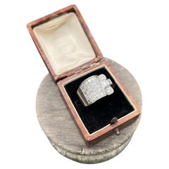 Anello da cocktail vintage in platino e diamanti, stile Tank, anni '40