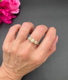 Antique 18ct Gold, Edwardian Three Stone Opal and Diamond Ring, Hallmarked 1904