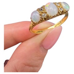 Antique 18ct Gold, Edwardian Three Stone Opal and Diamond Ring, Hallmarked 1904