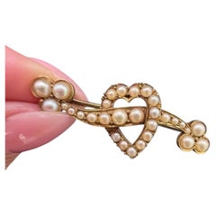 Antique 15ct Gold Edwardian Seed Pearl Sweetheart Brooch