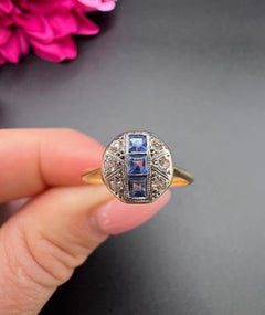 Antico anello in oro 18ct e platino, originale Art Deco degli anni '20 con zaffiro e diamante