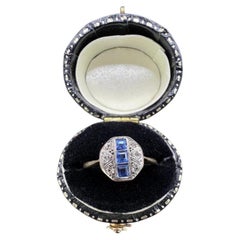 Antico anello in oro 18ct e platino, originale Art Deco degli anni '20 con zaffiro e diamante