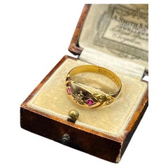 Antique 18ct Gold Edwardian Ruby & Diamond Three Stone Ring, Hallmarked 1905