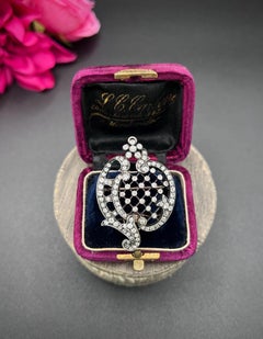 Antique 18ct Gold & Silver, Edwardian era Diamond Floral Brooch / Pendant