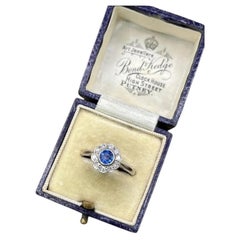 Vintage 9ct White Gold Stamped, 1960s Sapphire & Diamond Cluster Ring