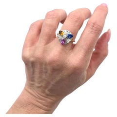 Vintage 18ct Gold, 1980s Natural Sapphire, Pink Sapphire & Citrine Cocktail Ring