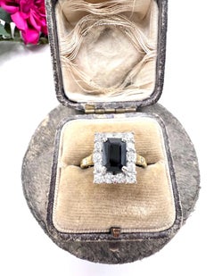 Vintage 18ct Gold, Sapphire & Diamond Rectangular Cluster Ring, Birmingham 1989