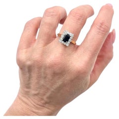Vintage 18ct Gold, Sapphire & Diamond Rectangular Cluster Ring, Birmingham 1989