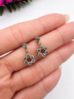 Boucles d'oreilles vintage en or jaune 18 carats, avec topazes bleues en forme de marguerite, années 1940