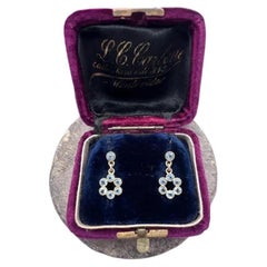 Boucles d'oreilles vintage en or jaune 18 carats, avec topazes bleues en forme de marguerite, années 1940