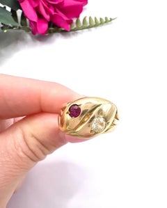 Antique 18ct Yellow Gold, Edwardian Ruby & Diamond Double-Headed Snake Ring