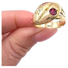 Antique 18ct Yellow Gold, Edwardian Ruby & Diamond Double-Headed Snake Ring