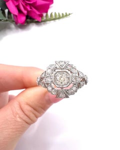 Antique Platinum French Stamped, Edwardian era Diamond Cluster Ring