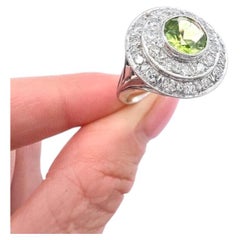 Vintage 18ct Gold French, 1940s Peridot and Diamond Double Halo Ring