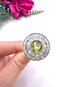Vintage 18ct Gold French, 1940s Peridot and Diamond Double Halo Ring