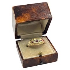 Antique Edwardian 18ct Gold Ring, Ruby Diamond Five Stone Ring Hallmarked 1901
