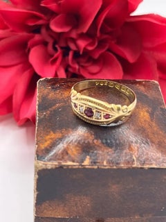 Antique Edwardian 18ct Gold Ring, Ruby Diamond Five Stone Ring Hallmarked 1901