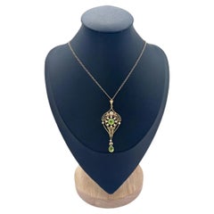 Antique 15ct Gold, Edwardian Peridot & Seed Pearl Open Work Pendant