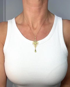 Antique 15ct Gold, Edwardian Peridot & Seed Pearl Open Work Pendant