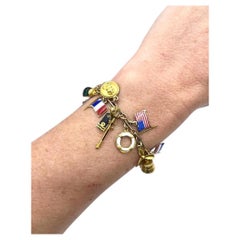 Antique 9ct Gold Stamped, 1920s Nautical Themed Charm Bracelet