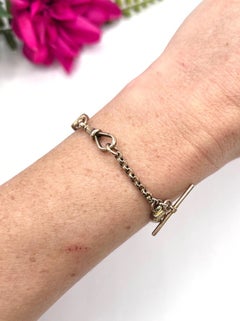 Antique 9ct Gold, Victorian Belcher Link Heart & T-bar Albertina Bracelet