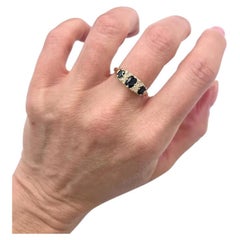 Anello antico in oro 18 carati con 3 pietre intagliate: zaffiro e diamanti, Birmingham 1918