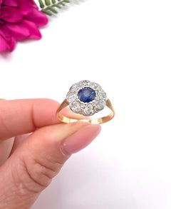 Antique 18ct Gold & Platinum, Edwardian Sapphire and Diamond Daisy Cluster Ring