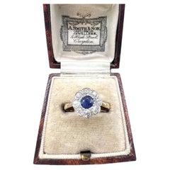Antique 18ct Gold & Platinum, Edwardian Sapphire and Diamond Daisy Cluster Ring