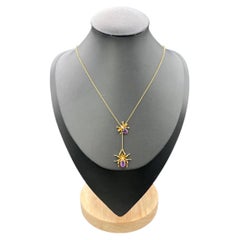 Antique 9ct Gold, Edwardian Amethyst Spider & Fly Bug Pendant Necklace