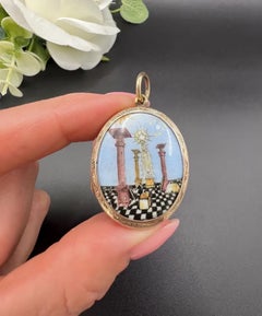 Antique 9ct Gold, Rare Edwardian Enamel Masonic Locket