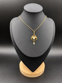 Antique Designer Murrle Bennett, 9ct Gold, Art Nouveau Mother of Pearl Pendant