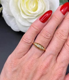 Antique 18ct Gold Edwardian Diamond 5 Stone Carved Half Hoop Ring Marked 1903