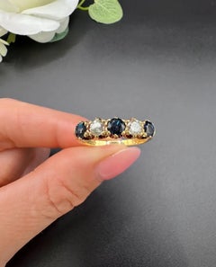Vintage 18ct Yellow Gold, Victorian Style Sapphire and Diamond Five Stone Ring