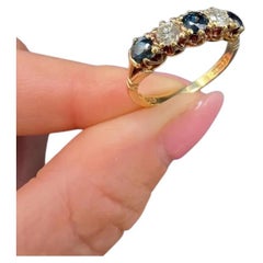 Vintage 18ct Yellow Gold, Victorian Style Sapphire and Diamond Five Stone Ring