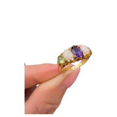 Antique 18ct Gold, Amethyst, Opal and Peridot Suffragette Ring, Chester 1906