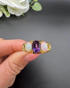 Antique 18ct Gold, Amethyst, Opal and Peridot Suffragette Ring, Chester 1906