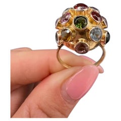Bague vintage en or 18 carats des années 1950, sertie de tourmaline, de grenat, de citrine, d'améthyste et de péridot