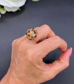 Bague vintage en or 18 carats des années 1950, sertie de tourmaline, de grenat, de citrine, d'améthyste et de péridot