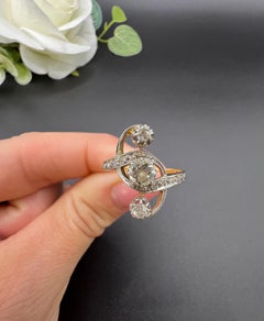 Antique 18ct Gold & Platinum, 3 Stone Diamond Belle Époque Ring