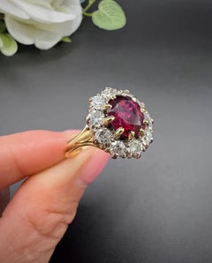 Vintage 18ct Gold, 1950s Ruby & Diamond Cluster Ring