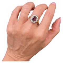 Vintage 18ct Gold, 1950s Ruby & Diamond Cluster Ring