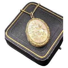 Antique 9ct Rose Gold Back & Front Stamped, Edwardian Oval Shaped Swallow Locket