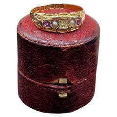 Antique 15ct Gold, Amethyst, Pearl and Peridot Suffragette Ring, Birmingham 1902