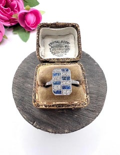 Antique Platinum, Edwardian Sapphire and Diamond Rectangular Shaped Ring