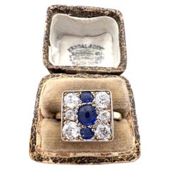 Antique 18ct Gold & Platinum, 1920s Square Sapphire and Diamond Ring