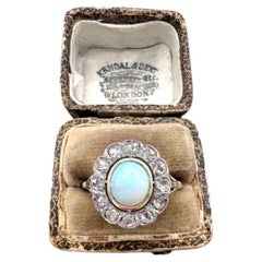 Antique 18ct Yellow Gold, Victorian Opal & Diamond Oval Shaped Cluster Ring