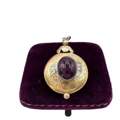 Antique 15ct Two-Colour Gold, Victorian Cabochon Garnet Locket Back Pendant